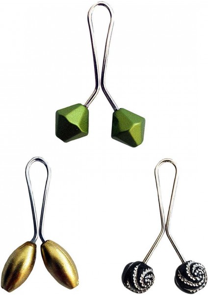 3 Adet Tesettür Eşarp ve Şal Klipsi Sarı Siyah Desenli Yeşil