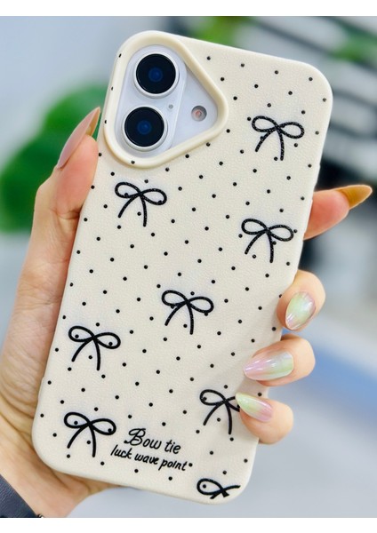 Iphone 16 Uyumlu Siyah Fiyonk Baskı Tasarımlı Silikon Kılıf