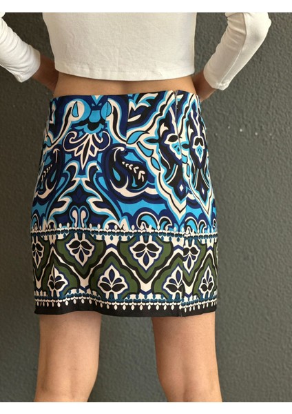 Mavi Desenli Kadın Mini Etek S Beden fiyatları