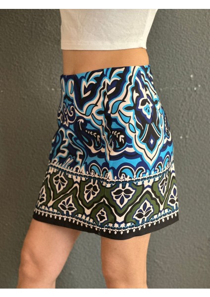 Mavi Desenli Kadın Mini Etek S Beden modelleri
