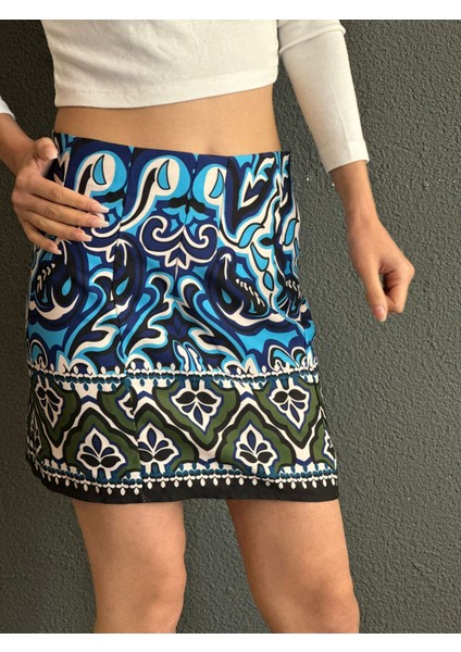 Mavi Desenli Kadın Mini Etek S Beden indirimleri