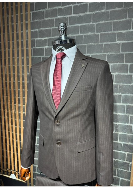 Slim Fit Viscon Çizgili Takım Elbise fiyatları