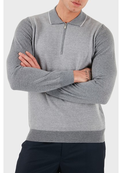 % 100 Yün Regular Fit Yarım Fermuarlı Polo Yaka Kazak Erkek Polo Yaka Kazak 43108 14713 090 fırsatları