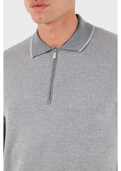 % 100 Yün Regular Fit Yarım Fermuarlı Polo Yaka Kazak Erkek Polo Yaka Kazak 43108 14713 090 indirimleri