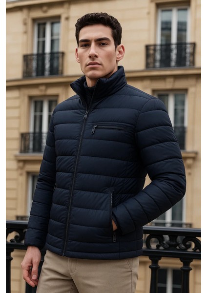 Erkek Trend Basic Dik Yaka Kışlık K.lacivert Şişme Mont modelleri