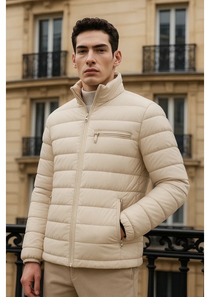 Erkek Trend Basic Dik Yaka Kışlık Krem Şişme Mont fiyatları