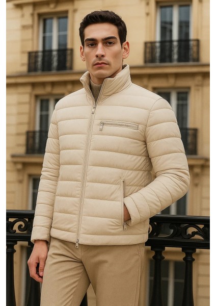 Erkek Trend Basic Dik Yaka Kışlık Krem Şişme Mont fırsatları