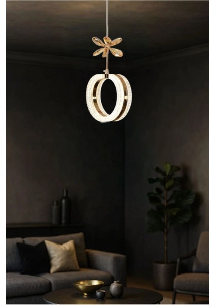 Aurea Model Gold 3 Renk Modu Ledli Kristal Taşlı Modern Salon Mutfak Oturma Odası Sarkıt LED Avize fiyatları