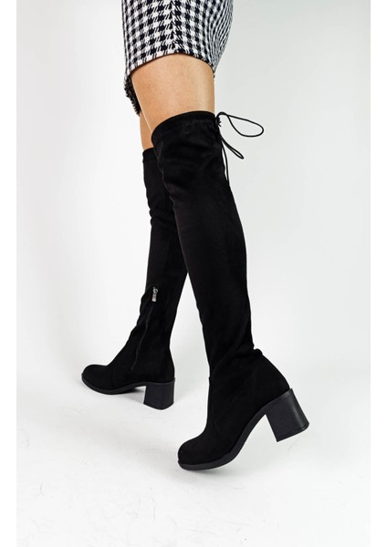 Siyah Süet Diz Üstü Çorap Streç Kalın Topuk Kadın Çizme indirimleri