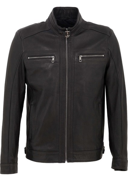 Siyah Hakiki Deri Erkek Hakiki Deri Mont - E25KDM310603-Q4O