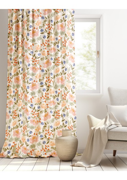 Krem Sevimli Kır Çiçeği Desenli Fon Perde fiyatları