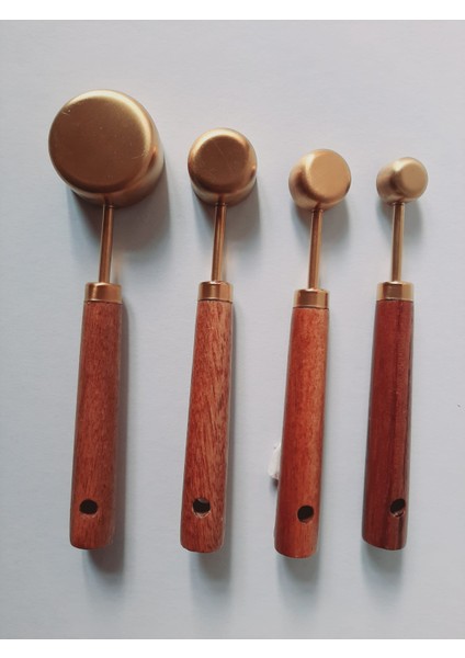 Gold Ölçü Kaşığı Seti 4lü Ahşap Saplı Ölçü Kaşığı Küçük Miktarları Ölçen Kaşıklar modelleri
