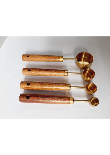 Gold Ölçü Kaşığı Seti 4lü Ahşap Saplı Ölçü Kaşığı Küçük Miktarları Ölçen Kaşıklar indirimleri