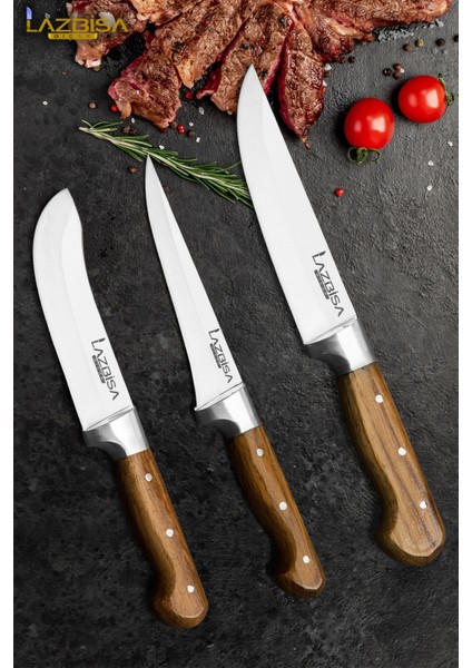 Hand Craft Mutfak Bıçak Seti Et Ekmek Sebze Salata Börek Bıçağı 3 Lü Set Hds-30