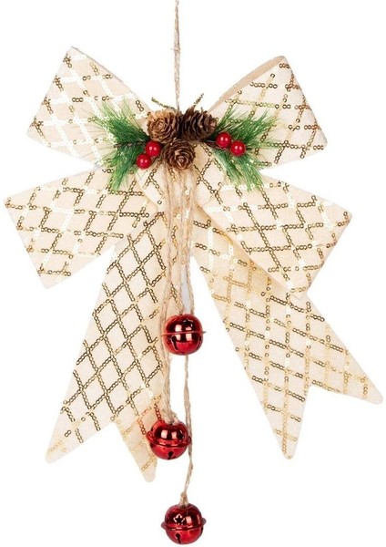 Yılbaşı Süsü Yılbaşı Dekorlu Fiyonk Gold 20X27 Cm.