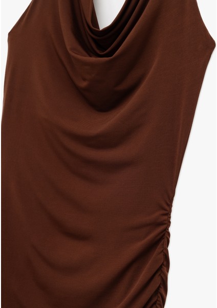 Degaje Yaka Kolsuz Midi Elbise