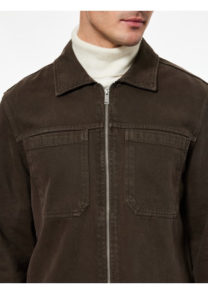 Regular Fit Klasik Yaka Cepli Pamuklu Fermuarlı Gömlek Ceket indirimleri