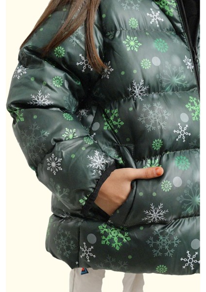 Kız Çocuk Pusula Desen Polar Su ve Rüzgar Geçirmez Kapüşonlu Şişme Kışlık Mont fırsatları