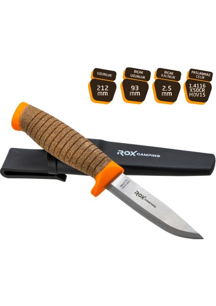 0321 Bushcraft Plus Paslanmaz Çelik Kamp Bıçağı (Turuncu)