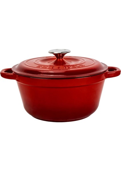 Döküm Yuvarlak Tencere Döküm Demir Kapak New Serisi Çap 24CM. Kırmızı