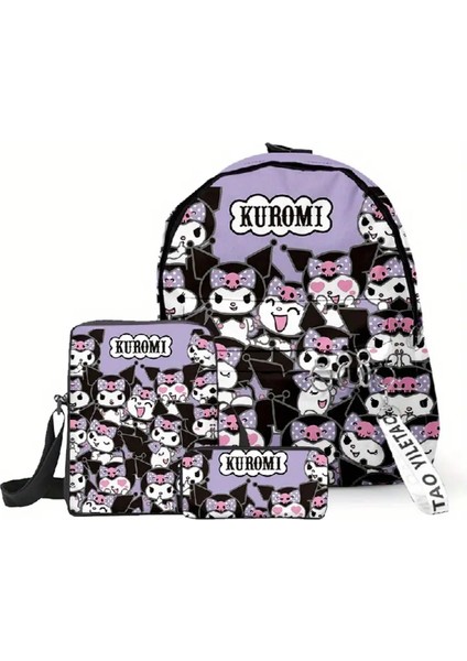 Çocuk Sırt Çantası Seti Kuromi Figürlü ( Sırt Çantası * Beslenme(Omuz)Çantası * Kalemlik ) 0085