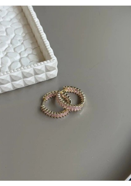 Ieg Taşlı Halka Küpe - Pembe