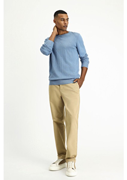 Bisiklet Yaka Slim Fit Dar Kesim Desenli Pamuklu Triko Kazak