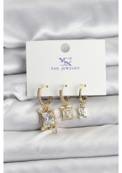 Gold Renk Zirkon Taşlı Kadın Küpe - TJ-BKP11344