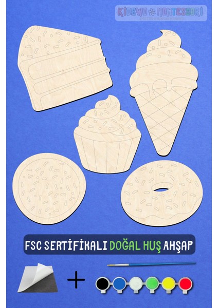 Pastacı Ahşap Boyama Etkinlik Seti + Eğitici Çocuk Aktivite + Fırça + Akrilik Boya Kreş Okul Öncesi fiyatları