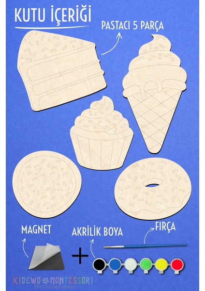 Pastacı Ahşap Boyama Etkinlik Seti + Eğitici Çocuk Aktivite + Fırça + Akrilik Boya Kreş Okul Öncesi fırsatları