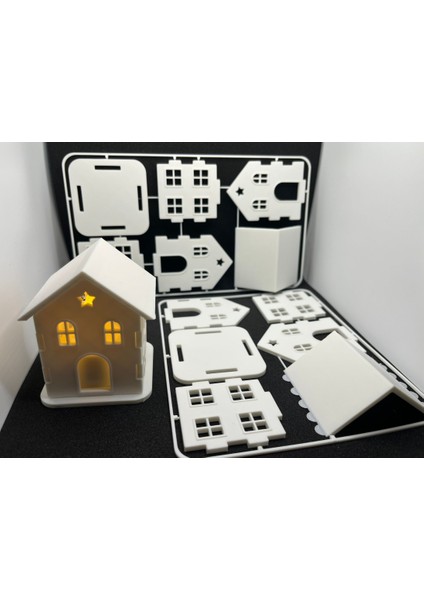 3D Baskı Mini Ev Maketi | Kendin Yap Gece Lambası Kabı | Modern Dekoratif LED Ev