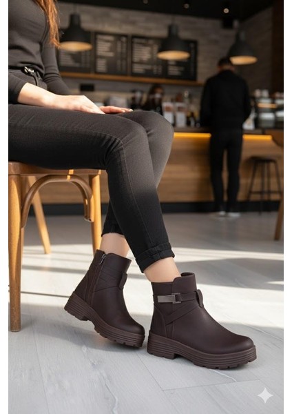 1186 Rahat Sıcak Astar Kaymaz Taban Fermuarlı Kadın Bot