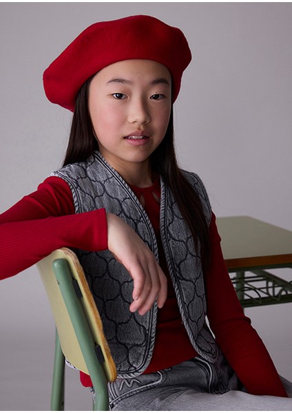 Kız Çocuk Gri Kapitone Kot Yelek 7319