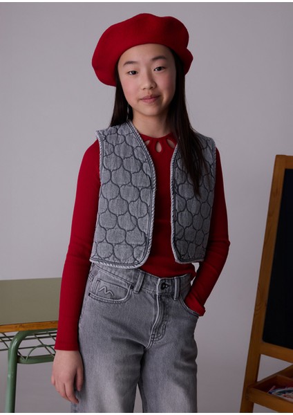 Kız Çocuk Gri Kapitone Kot Yelek 7319 modelleri