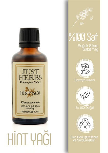 Hint Yağı 50 ml %100 Saf ve Doğal Soğuk Sıkım Ricinus Communis Oil