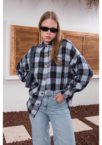 Pamuklu Ekose Oduncu Kadın Gömlek Oversize