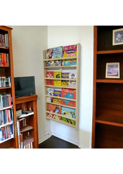 Montessori Çocuk Odası Eğitici Kitaplık Ahşap Duvara Monte 4 Raflı