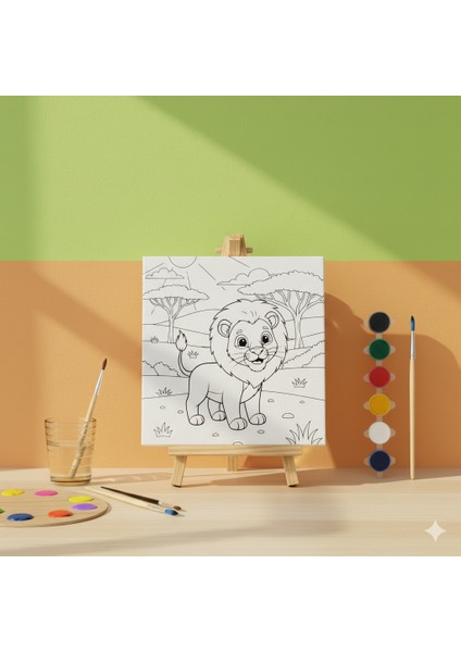 Çocuklar Için Sevimli Aslan Eğlenceli Tuval Boyama Seti