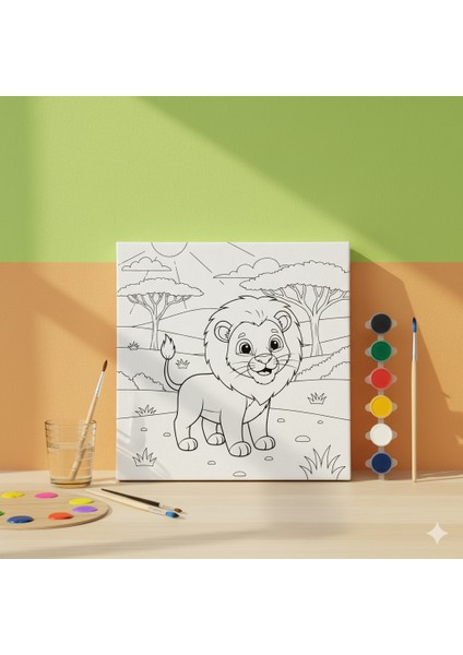 Çocuklar Için Sevimli Aslan Eğlenceli Tuval Boyama Seti fiyatları