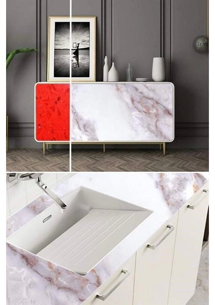 Mermer Desenli Masa Tezgah Mutfak Su Geçirmez Yapışkanlı Folyo Sticker Sarı 5x0,6m ( Lisinya )