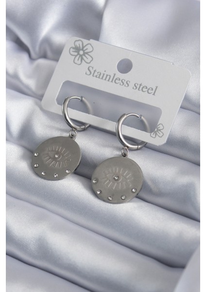 316L Çelik Gümüş Renk Göz Işleme Zirkon Taş Detay Kadın Küpe - Lisinya