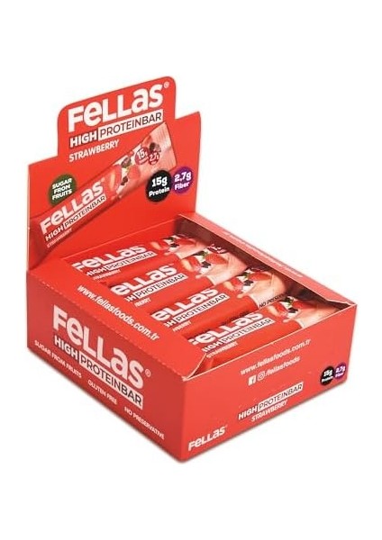 Fellas Çilekli Yüksek Protein Bar 45 G x 12 Adet fiyatları