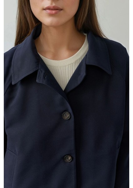 Kadın Düğmeli Içi Ekose Desenli Ceket Lacivert