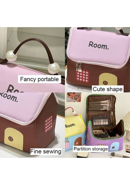 Ev Şeklinde Çok Amaçlı Geniş Kapasiteli Bölmeli Kozmetik/makyaj Çantası (25CMX20CM) AD12557 modelleri