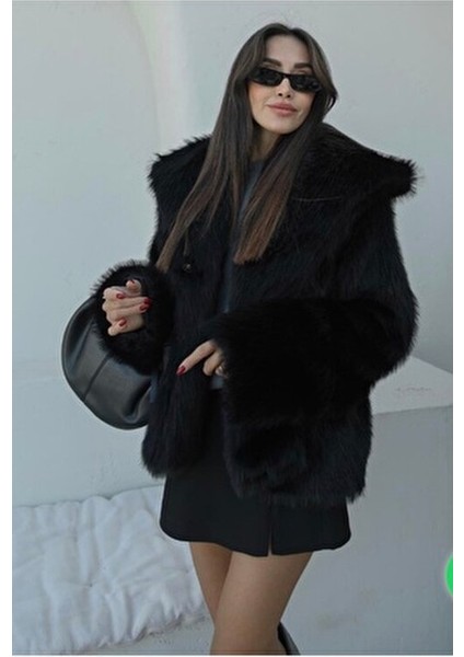 Kadın Siyah Premium Suni Kürk Ceket Uzun Kol Gündüz ve Gece Kullanımı İçin indirimleri