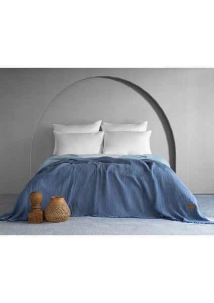 Camino Müslin 4 Katlı Yatak Örtüsü - Lacivert-Açık Mavi