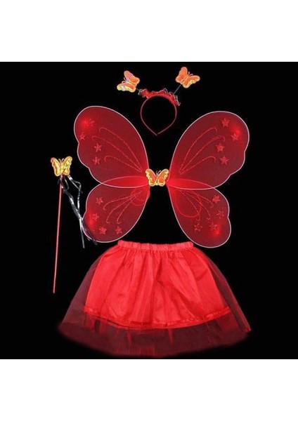 Kırmızı Kelebek Kostümü - Kırmızı Kelebek Kostüm Aksesuar Seti 4 Parça (K95)