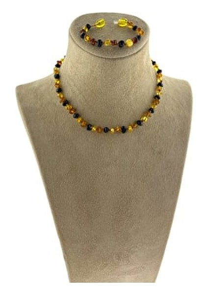 Orjinal Multicolor Kehribar Bebek Kolye Bileklik Seti