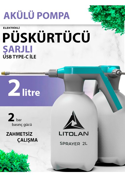 2 Lt. Şarjlı Püskürtücü ( Sulama, İlaçlama, Temizleme ) turkuaz