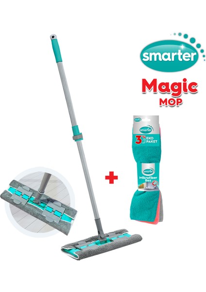 MAGIC MOP + MİKROFİBER 3 LÜ TEMİZLİK BEZİ PASPAS TEMİZLİK SETİ MANDALLI